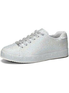 Stylish Women's Platform Sneakers with Rhinestones - Trendy Casual Footwear